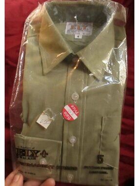 Vintage 1970's Shirt BOYS 4T ELY AVOCADO GREEN LS THIN HIPPY SHIRT USA NEW
